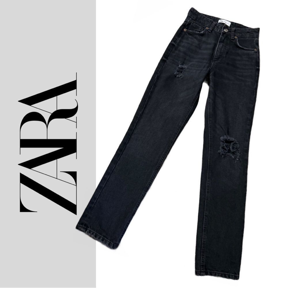 Zara Women’s High Waisted Distressed Black Jeans - Size 2